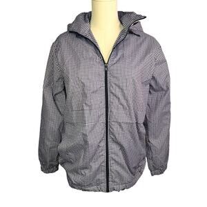 KC Collections Rain Jacket Women’s small Blue White Hooded Lightweight Coat